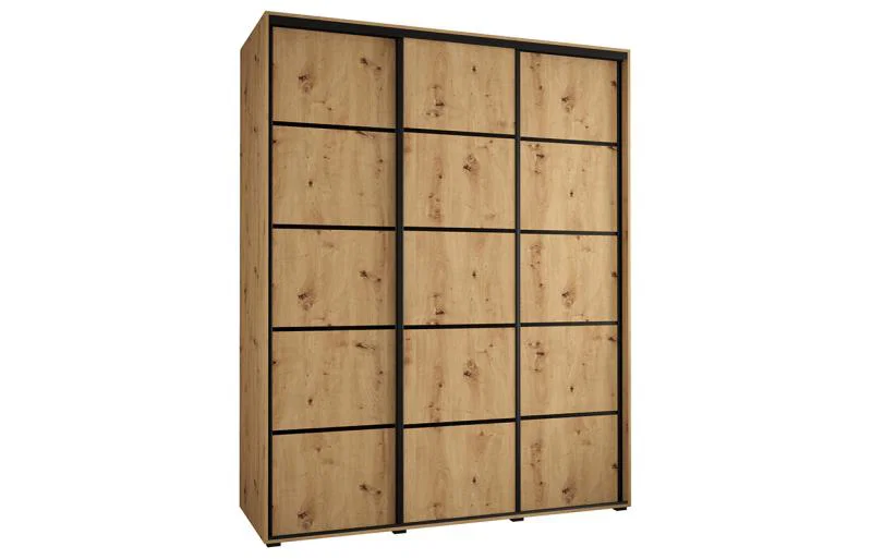 Šatníková skriňa s posuvnými dverami DAVOS 4, 200×235×45 cm, dub Artisan / čierne pojazdy