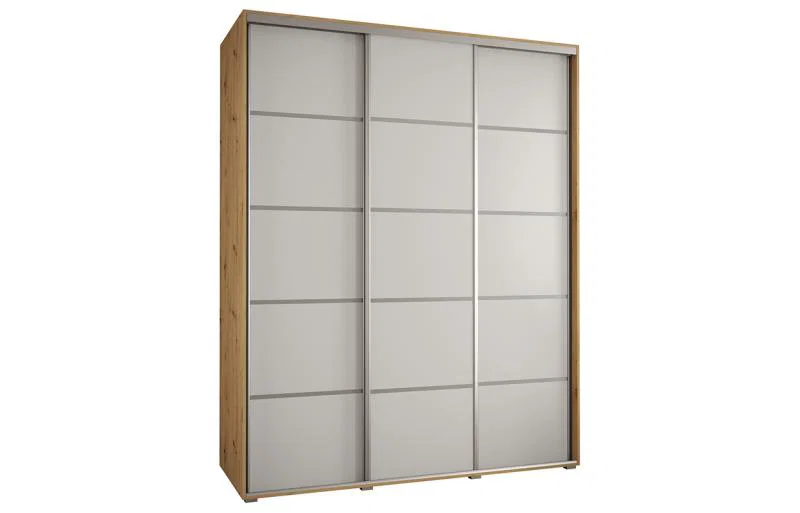 Šatníková skriňa s posuvnými dverami DAVOS 4, 200×235×45 cm, dub Artisan / biela / strieborné pojazdy