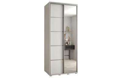 Šatníková skriňa DAVOS 5 posuvné dvere a zrkadlo, 100×235×45, Biela / strieborné pojazdy