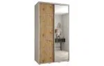 Šatníková skriňa DAVOS 5 posuvné dvere a zrkadlo, 140×235×45, Biela / DUB Artisan / strieborné