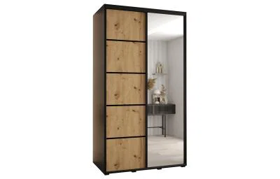Šatníková skriňa DAVOS 5 posuvné dvere a zrkadlo, 140×235×45, Čierna / DUB Artisan / čierne