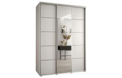 Šatníková skriňa DAVOS 5 posuvné dvere a zrkadlo, 170×235×45, Biela / strieborné pojazdy