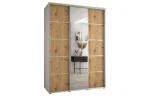 Šatníková skriňa DAVOS 5 posuvné dvere a zrkadlo, 170×235×45, Biela / DUB Artisan / strieborné