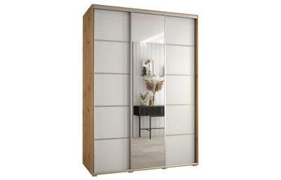 Šatníková skriňa DAVOS 5 posuvné dvere a zrkadlo, 180×235×45, DUB Artisan / biela / strieborné