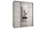 Šatníková skriňa DAVOS 5 posuvné dvere a zrkadlo, 200×235×45, Biela / strieborné pojazdy