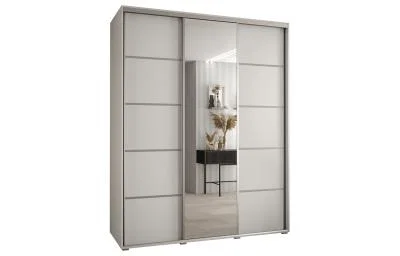 Šatníková skriňa DAVOS 5 posuvné dvere a zrkadlo, 200×235×45, Biela / strieborné pojazdy
