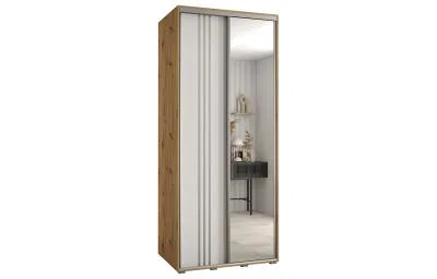 Šatníková skriňa DAVOS 7 posuvné dvere a zrkadlo, 100×235×45, DUB Artisan / biela / strieborné