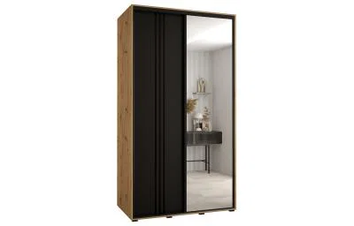 Šatníková skriňa DAVOS 7 posuvné dvere a zrkadlo, 140×235×45, DUB Artisan / čierna / čierne
