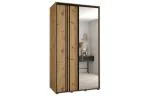 Šatníková skriňa DAVOS 7 posuvné dvere a zrkadlo, 140×235×45, DUB Artisan / čierne pojazdy