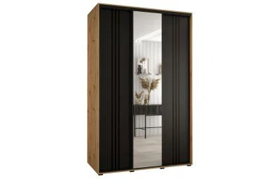 Šatníková skriňa DAVOS 7 posuvné dvere a zrkadlo, 160×235×45, DUB Artisan / čierna / čierne