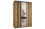Šatníková skriňa DAVOS 7 posuvné dvere a zrkadlo, 180×235×45, DUB Artisan / čierne pojazdy