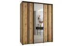 Šatníková skriňa DAVOS 7 posuvné dvere a zrkadlo, 200×235×45, DUB Artisan / čierne pojazdy