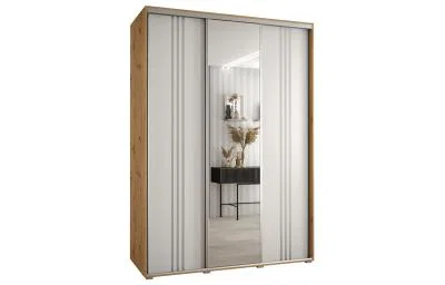 Šatníková skriňa DAVOS 7 posuvné dvere a zrkadlo, 170×235×45, DUB Artisan / biela / strieborné