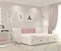 Detská rozkladacia posteľ HERMES 80x200 cm biela/ružová s matracom a prístelkou