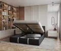 Čalúnená posteľ PLATINUM čierna biela 140x200 Trinity s dreveným roštom