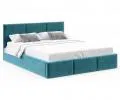 Čalúnená posteľ AMBER 160x200 Tyrkysová Trinity s úložným priestorom a dreveným roštom