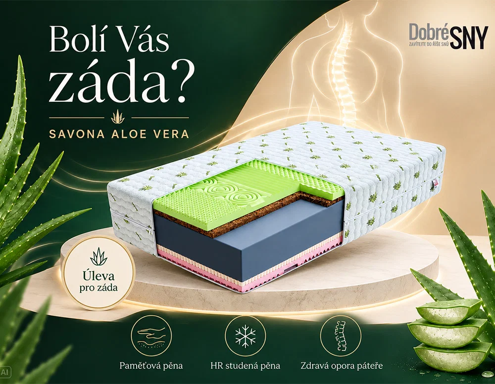 Zdravotný penový matrac SAVONA ALOE VERA 200x200 cm pamäťová pena aj HR studená pena