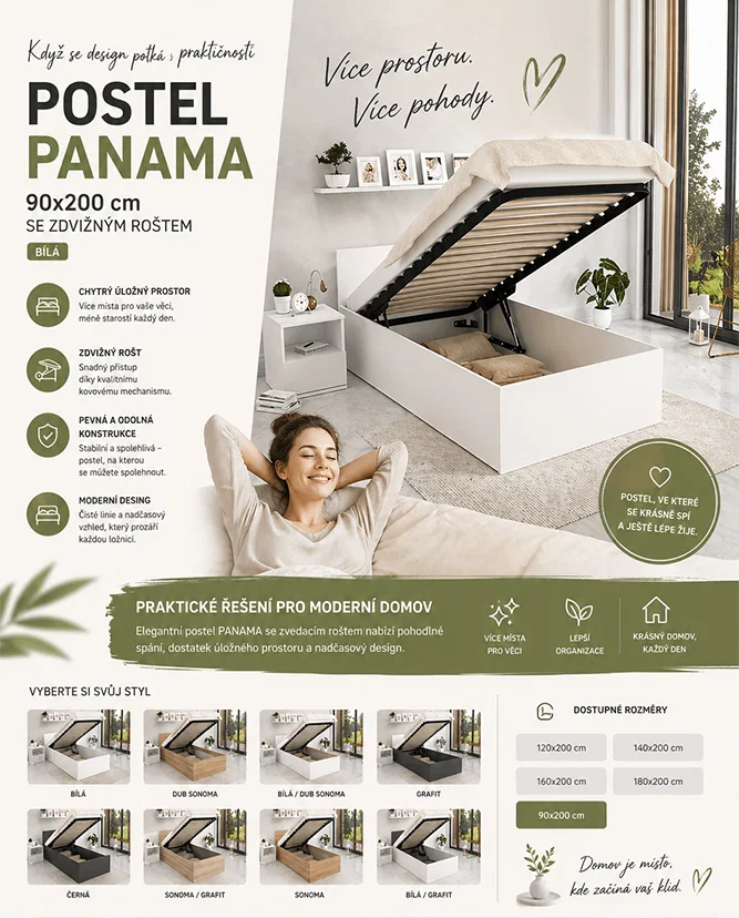 Jednolôžková posteľ PANAMA 90x200 so zdvižným roštom SIVÁ