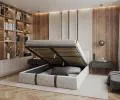 Čalúnená posteľ PLATINUM biela šedá 160x200 Trinity s kovovým roštom