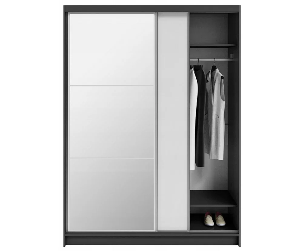 Šatníková skriňa DENVE 160x218x60,3 cm biela/sivá so zrkadlom