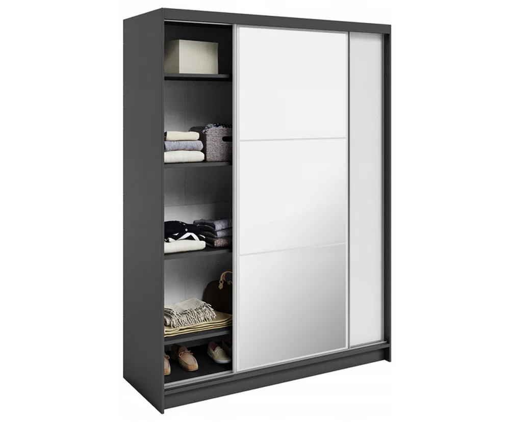 Šatníková skriňa DENVE 160x218x60,3 cm biela/sivá so zrkadlom