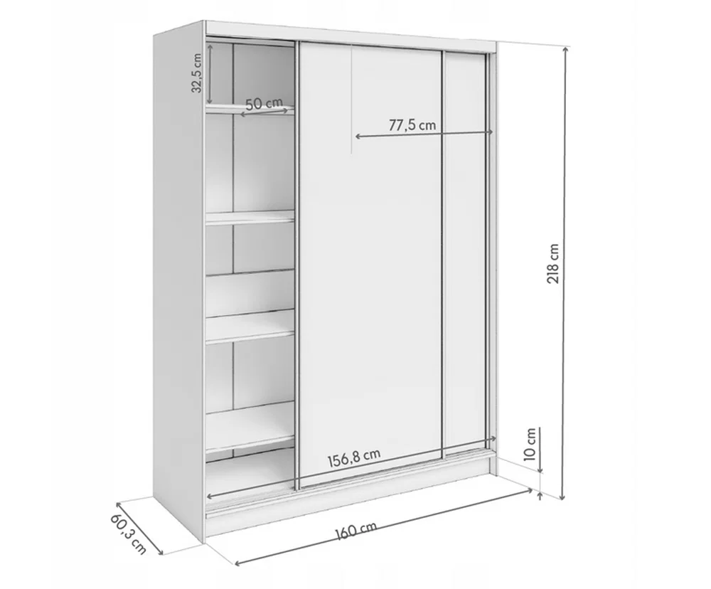 Šatníková skriňa DENVE 160x218x60,3 cm biela/sivá so zrkadlom