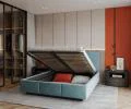 Čalúnená posteľ AVEIRO 140x200 s kovovým zdvižným roštom TYRKYSOVÁ