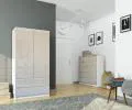 Šatníková skriňa s otočnými dverami 90 cm 2 dverami 2 zásuvkami - biela / cappucino lesklá