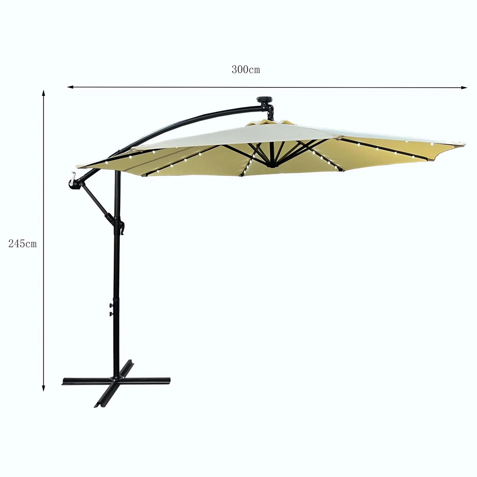 Záhradný slnečník MILIN béžový s LED osvetlením, 300x300x245 cm, 12,7 kg
