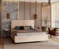 Čalúnená posteľ ELEGANTE 180x200 Krémová Paris s úložným priestorom kovový rošt