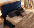 Čalúnená posteľ ELEGANTE 160x200 Tmavo Modrá Paris s úložným priestorom kovový rošt