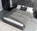 Čalúnená posteľ JUSTIN 120x200 Grafitová Trinity s úložným priestorom kovový rošt