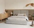 Čalúnená posteľ BEDRETTO 90x200 Sivá Boucle s úložným priestorom kovový rošt