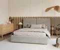 Čalúnená posteľ BEDRETTO 160x200 Sivá Boucle s úložným priestorom kovový rošt