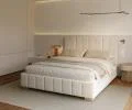 Čalúnená posteľ AUSTIN 90x200 cm Krémová Boucle s úložným priestorom kovový rošt