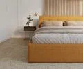 Čalúnená posteľ TULSA 160x200 so zdvižným roštom medovo žltá