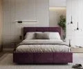 Čalúnená posteľ AVEIRO 140x200 s kovovým zdvižným roštom FIALOVÁ