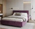 Čalúnená posteľ AVEIRO 160x200 s kovovým zdvižným roštom FIALOVÁ