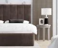 Čalúnená posteľ JUSTIN 120x200 Hnedá Trinity s úložným priestorom kovový rošt