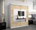Šatníková skriňa s posuvnými dverami a zrkadlom TORINO 180cm biela / sonoma