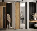 Šatníková skriňa s posuvnými dverami a zrkadlom DAVOS 100cm | Biela / DUB Artisan / strieborné