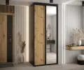Šatníková skriňa s posuvnými dverami a zrkadlom DAVOS 100cm | Čierna / DUB Artisan / čierne