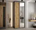 Šatníková skriňa s posuvnými dverami a zrkadlom DAVOS 100cm | Čierna / DUB Artisan / strieborné