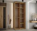 Šatníková skriňa s posuvnými dverami a zrkadlom DAVOS 100cm | DUB Artisan / čierna / čierne pojazdy