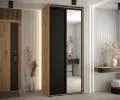 Šatníková skriňa s posuvnými dverami a zrkadlom DAVOS 100cm | DUB Artisan / čierna / čierne pojazdy