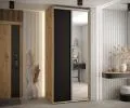 Šatníková skriňa s posuvnými dverami a zrkadlom DAVOS 100cm | DUB Artisan / čierna / strieborné