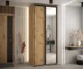 Šatníková skriňa s posuvnými dverami a zrkadlom DAVOS 100cm | DUB Artisan / čierne pojazdy