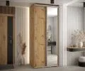 Šatníková skriňa s posuvnými dverami a zrkadlom DAVOS 100cm | DUB Artisan / strieborné pojazdy