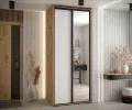 Šatníková skriňa s posuvnými dverami a zrkadlom DAVOS 120cm | DUB Artisan / biela / čierne pojazdy