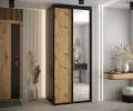 Šatníková skriňa s posuvnými dverami a zrkadlom DAVOS 120cm | Čierna / DUB Artisan / čierne pojazdy